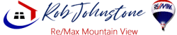 Rob Johnstone logo alongside RE/MAX Mountain View, highlighting his affiliation with a trusted real estate brand in Calgary, offering expert services to buyers and sellers.